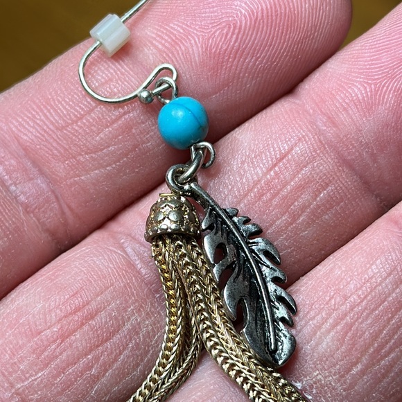 Tribal Inspired Turquoise and Feather Earrings - Picture 5 of 6